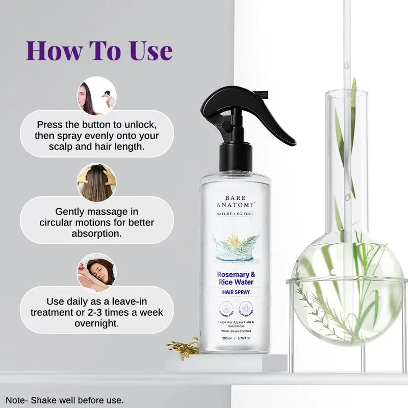 Science Rosemary Water with Rice Water |100% Natural Extract | Soft & Smooth Hair Non-Greasy & Fast Absorbing